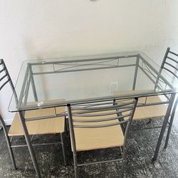 VECELO Kitchen Dining Room Table and Chairs 4, 5-Piece Dinette Sets, Space Saving (Silver)