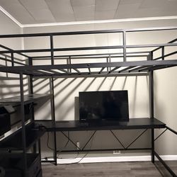 Twin Loft Bed Frame With L-Shaled Desk