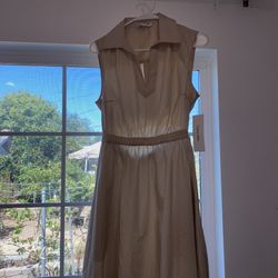 Calvin Klein Beige Sleeveless Collared Maxi Long Cotton Dress, Size 6