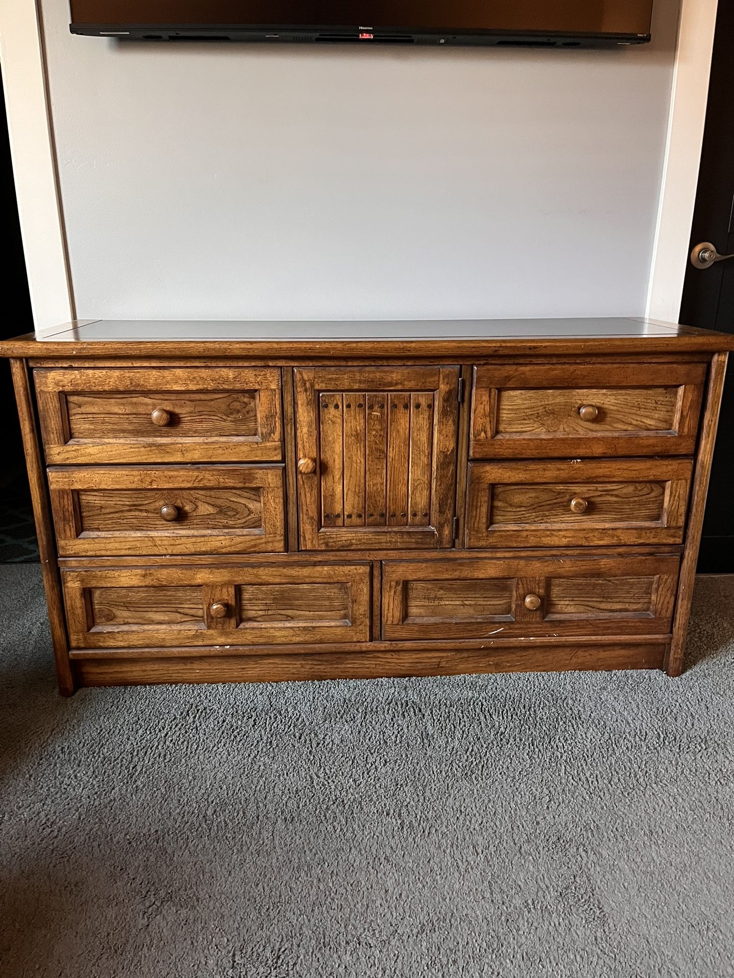 Antique Hardwood Dresser With Mirror Attachment
