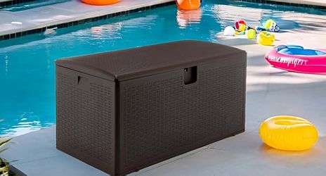 120 Gallon Outdoor Storage Deck Box Large Container for Patio Furniture Garden Tools Cushions Pool Supplies Toys Sports Equipment Waterproof Lockable 