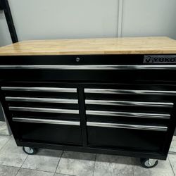 YUKON 46 in., 9-Drawer Mobile Storage Cabinet with Solid Wood Top, Black