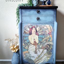 Alphonse Mucha Refinished Antique Music Cabinet