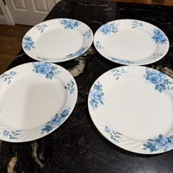 Set of 4: Corelle Dinner Plates “Blue Velvet Rose"