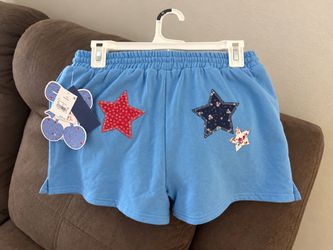 Blue Star Patch Elastic Waist Shorts