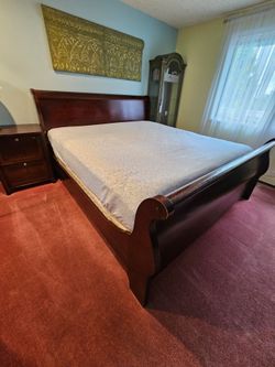 King wood sleigh bed frame