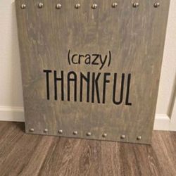 2x2ft Crazy Thankful Wooden Wall Art Plaque 