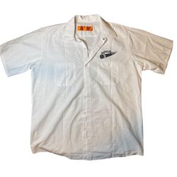Red Kap Men's XL White Short Sleeve Button Front Work Shirt Safari Style Graphic