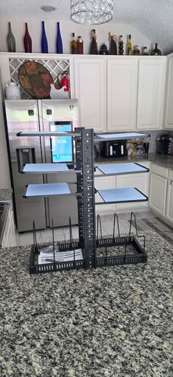 Black Metal Pot Lid and Cutting Board Organizer Rack