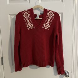 CK jeans Calvin Klein Red Sweater Hoodie Cotton White Fair Isle Style Medium   Pit to pit 19.5” Length shoulder seam to hem 22.5”  Please see all phot