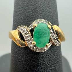 Jewelry 10k solid yellow gold malachite 0.5CTW ring sz 7.00