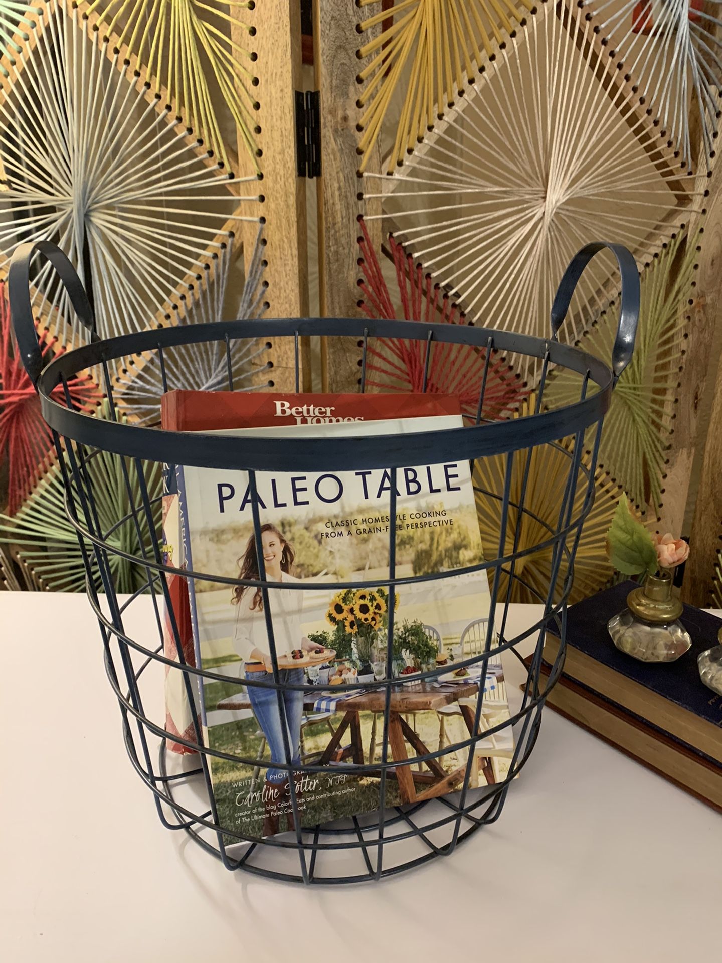 Blue Metal Basket w/ Handles