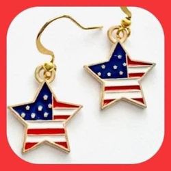 New Pretty Patriotic Star American 🇺🇸 Flag Earrings  Red White Blue