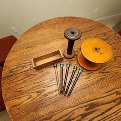Antique Industrial/Textile Spools, Bobbins And Old Cheese Box