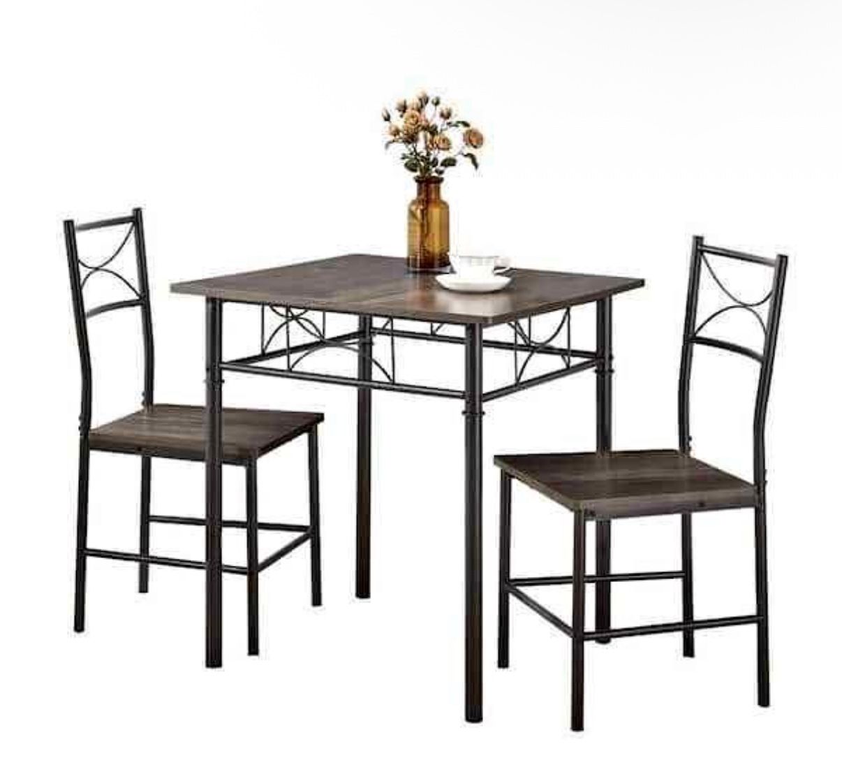 Hot Seller 3-Piece Outdoor Metal and Wood Dining Table Set for Patios, Backyards, Porches,