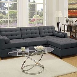 Brand New 110" x 72" Ash Black Linen Reversible Sectional