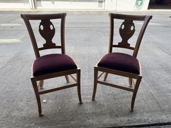 FREE Pair of Wood Dining Chairs — Burgundy Upholstered Seats