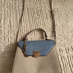 Dune London Colorblock Top Handle Crossbody Bag Beige Blue Gold Hardware Structured Satchel