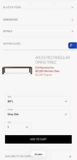 RH Arles 84” Dining Table – Grey Oak – Restoration Hardware