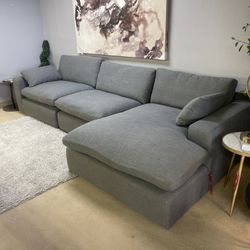 Elyza Smoke 3pc Sectional Sofa w/ RAF Corner Chaise
