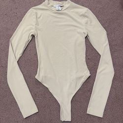Xs beige nude long sleeve bodysuit top lingerie outfit stretchy y2k outfit