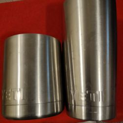 Set Of Two Yeti Brand Stainless Steel Short And Tall Tumblers