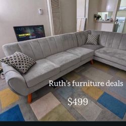 Mid Century Modern Sectional Sofa Soft Velvet New