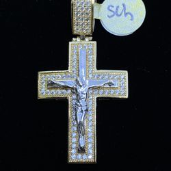 $825 Yellow Gold W Zirconia Cross Crucifix Charm