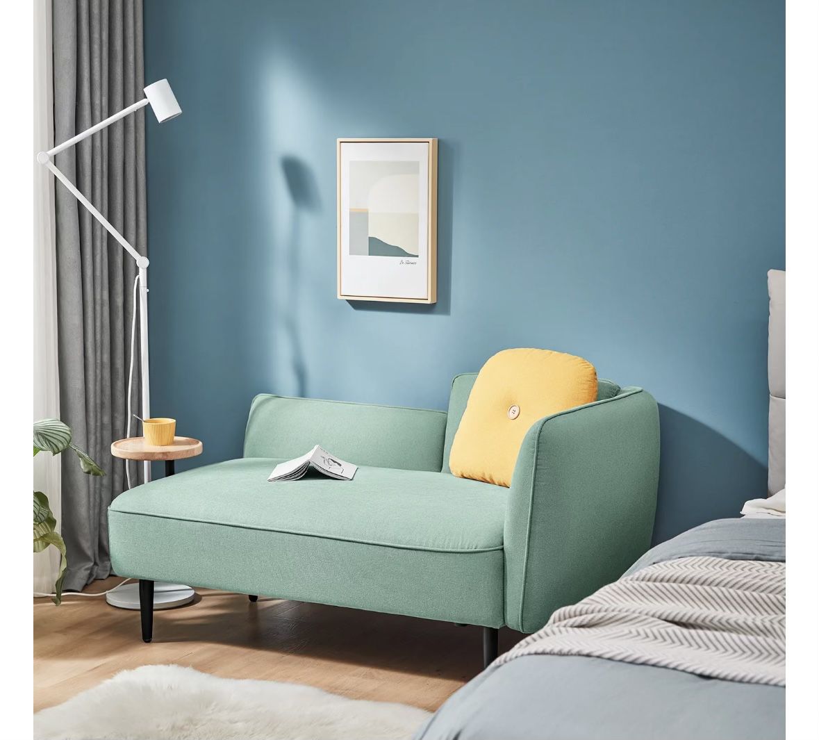 LINSY HOME Small Couches and Sofas with Removable Side Table, Modern Century Sofa Couch for Living Room and Bedroom, Teal 