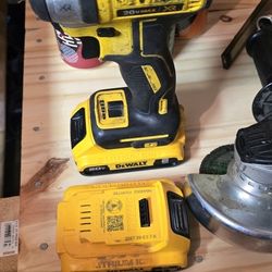 Dewalt Hammer Drill, Inflator And Grinder. 4 Batteries And Charger