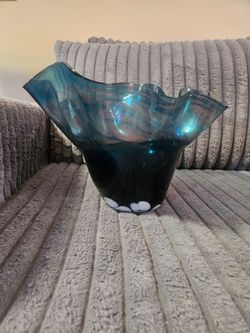 Beautiful Teal Blown Glass Bowl with Signature on bottom and date