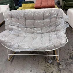 Grand patio Rocking Chair Outdoor, Oversized Rocking Chair for 2 with E-Coated Steel Frame and Thick Cushion, Comfy Papasan Loveseat Rocker for Patio 