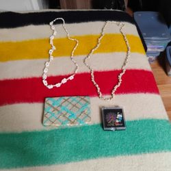 Olympic Pin, Shell Necklaces, Purse