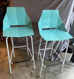 $60/Pair Modern Metal Barstools Teal & White ‘Real Good’ Counter Stools from Blu Dot