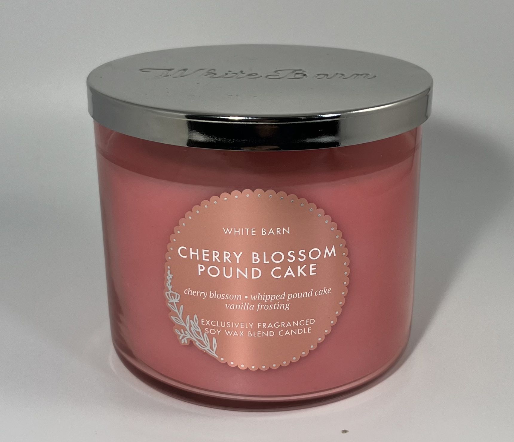 Bath & Body Works White Barn Cherry Blossom Pound Cake 3-Wick Scented Candle NEW