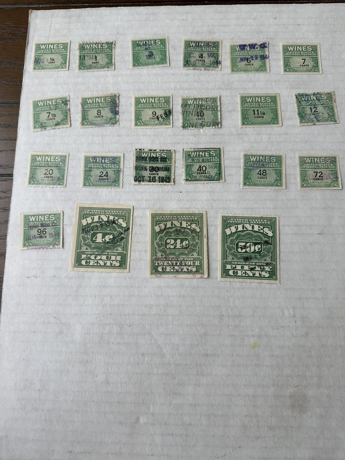 United States Wine Stamp Group Of 22 Used