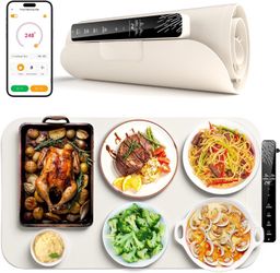 Monteka Warming Mat for Food 24.8"×15", Electric Warming Trays with APP & Button Control, Silicone Fast Heating Mat for Countertop, Rollable Dishwashe