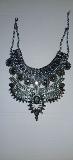 Black Crystal Statement Bib Necklace New Never Used