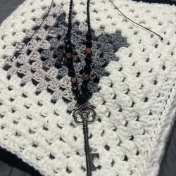 Gothic Beaded Necklace W/ Key Pendant 