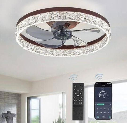 Lediary 20in LED Ceiling Fan Dark Brown With Remote 6speed Reverse Timer Dimmable Open Box Like New