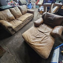 Brown Distressed Leather Couch And Chaise 