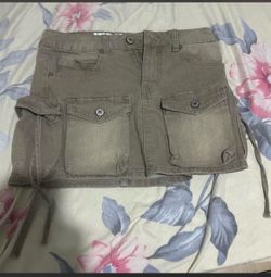 Olive Green Cargo Denim Mini Skirt