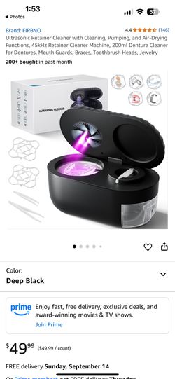 Ultrasonic Retainer Cleaner with Cleaning, Pumping, and Air-Drying Functions, 45kHz Retainer Cleaner Machine, 200ml Denture Cleaner for Dentures, Mout