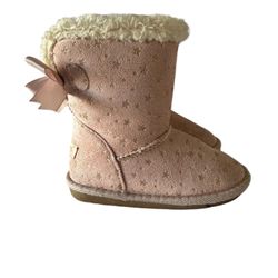Girls Pink Faux Fur Lined Slip-On Boots W/ Bow Size 8 By US Sports