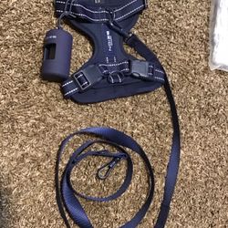 Dark Blue S/M Dog Harness With Leash And Poop Bag Holder(with Bags)