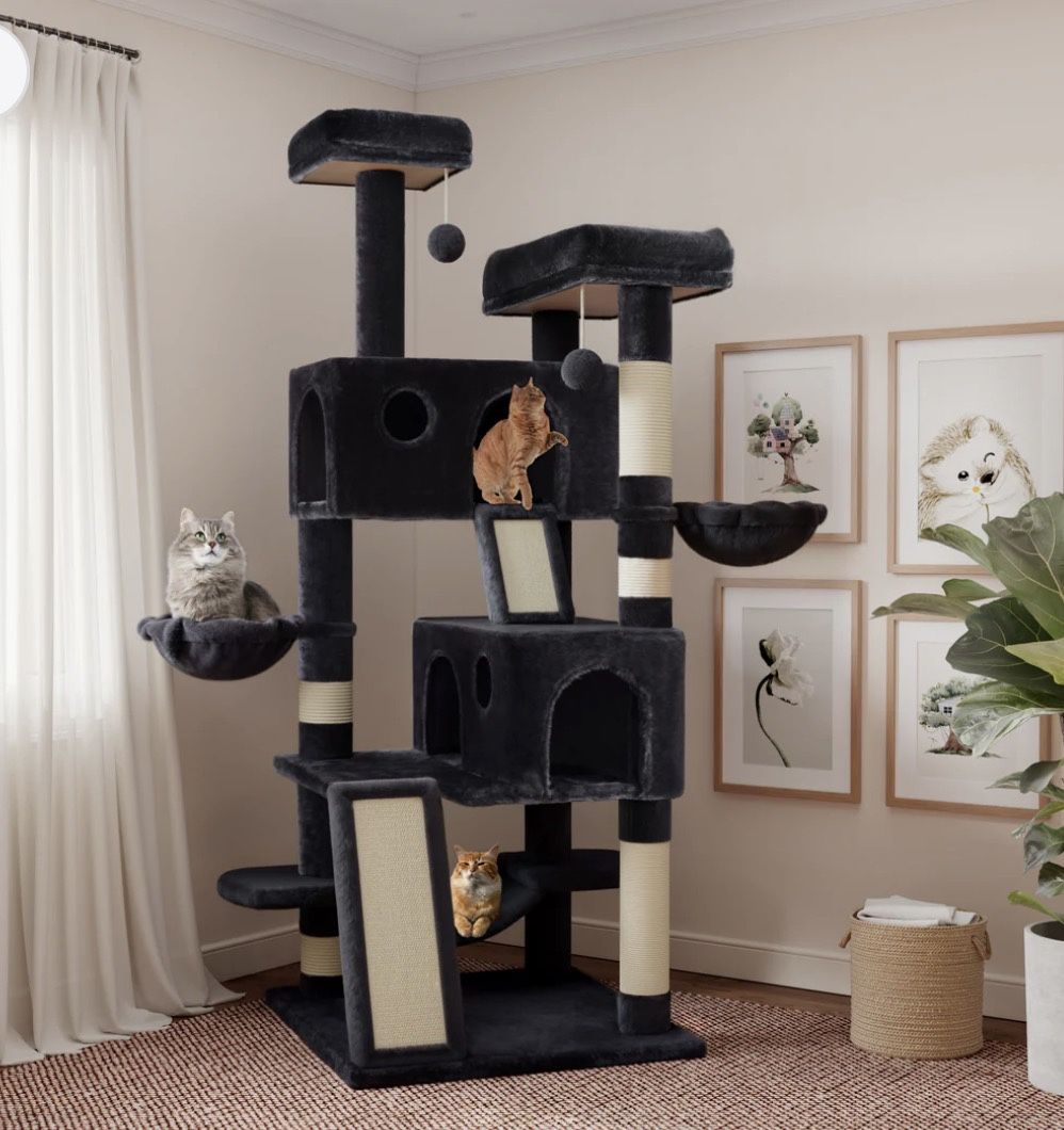 65" Cat Tree and Tower for large cats with Hammock & Scratching Posts