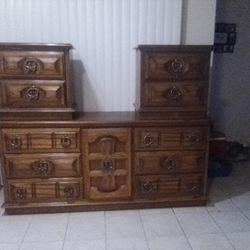 Dresser W 2 Nightstands Real Wood/Brass 