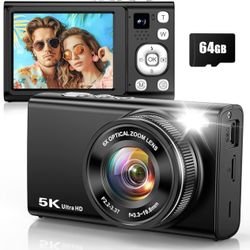 5K 96MP Digital Camera for Photography with 6X Optical Zoom,2026 Upgraded Autofocus Vlogging Camera for YouTube with Dual Lens, 64GB Card, Flash, Anti