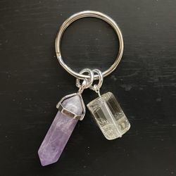 .Natural Charged Citrine & Amethyst Elephant Keychain (known For :cleanses Aura,remove Negativity,Good Luck,Calm Emotions)