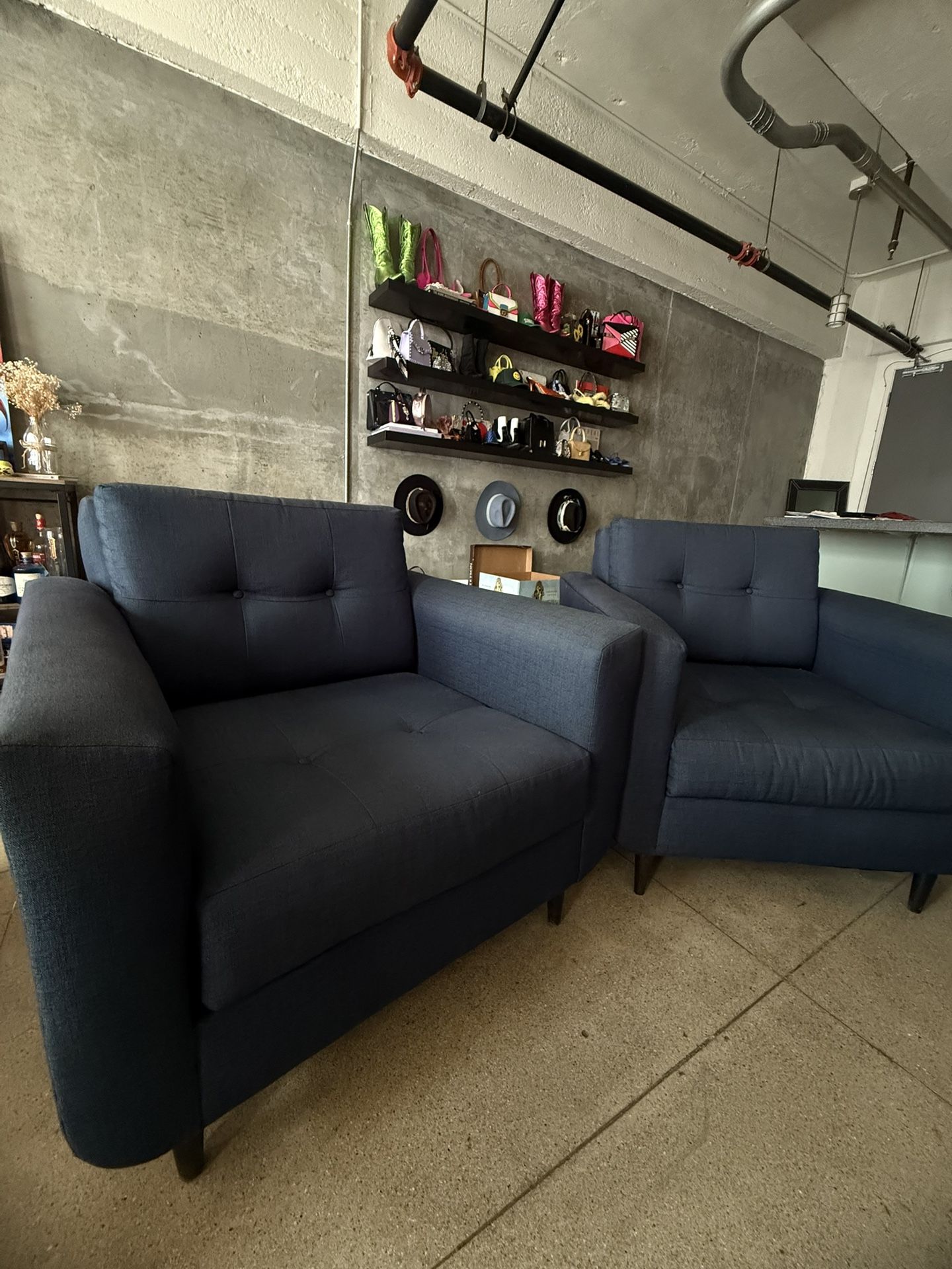 Two 42" Tufted Lounge Chair